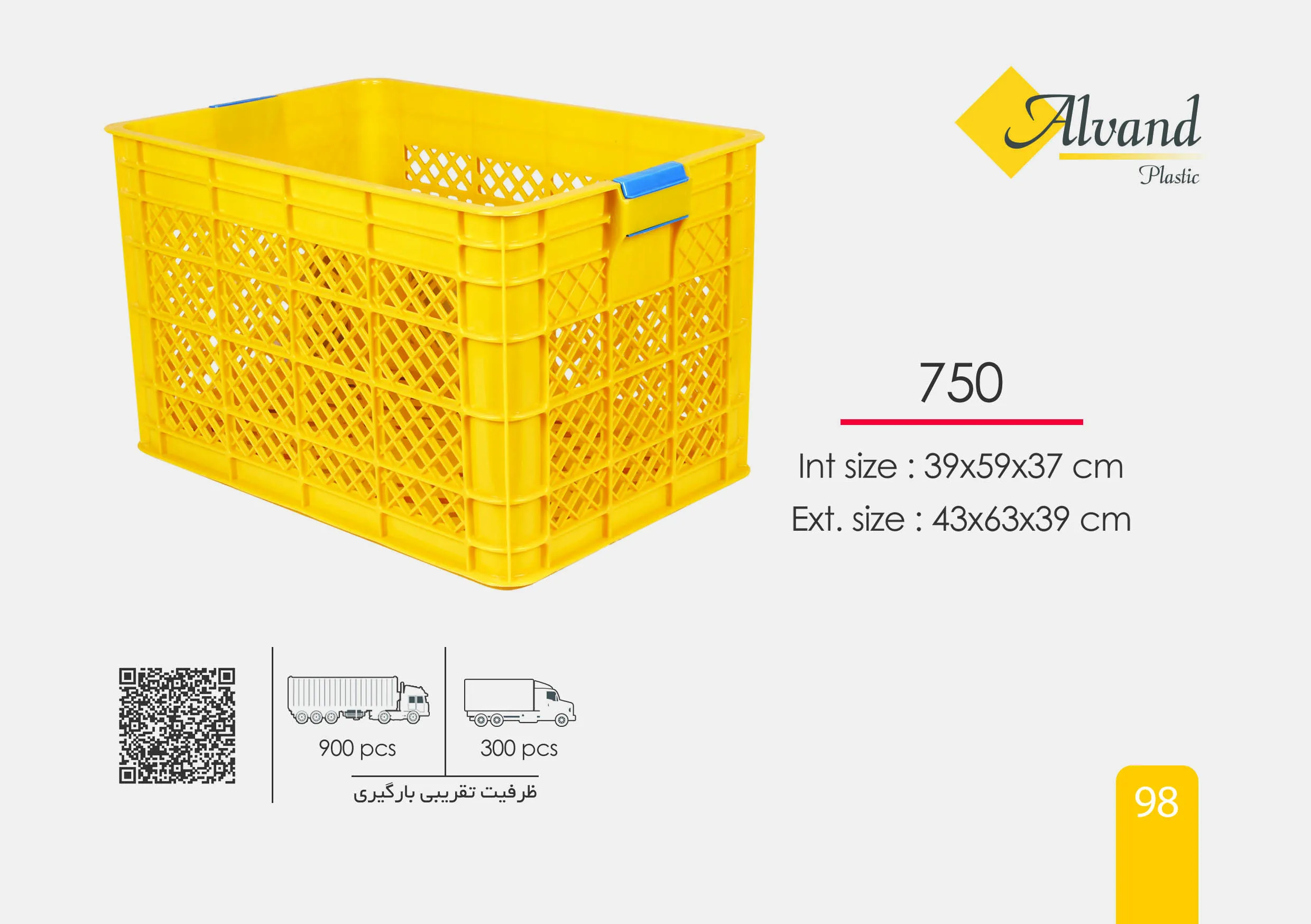 سبد پلاستیکی 750 — گزینهای مقاوم، کاربردی و مقرونبهصرفه برای حمل، بستهبندی، انبار و نگهداری کالاهای مختلف. سبد پلاستیکی صنعتی کد 750